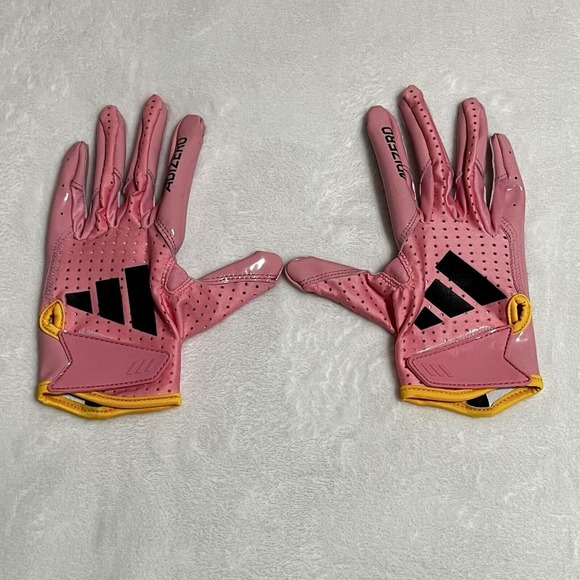 RARE Adidas Adizero Football‎ Receiver Gloves Pink Yellow...